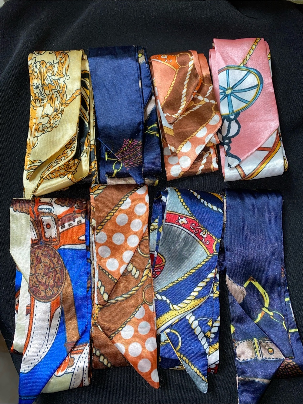 Silk-Feel twilly - Blue, Brown, Pink, Gold Mix